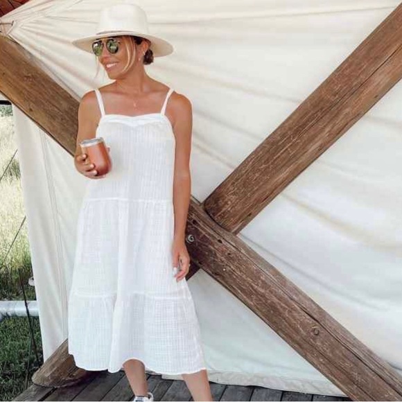 Knox Rose Women's Dress White Sleeveless Tiered Floral Print Midi New Size Large - Picture 3 of 8